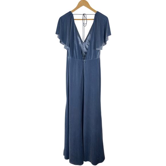 Anthro Jenny Yoo Ellis Light Blue Flutter Sleeve Open Back Velvet Dress Gown 10 - Picture 2 of 14